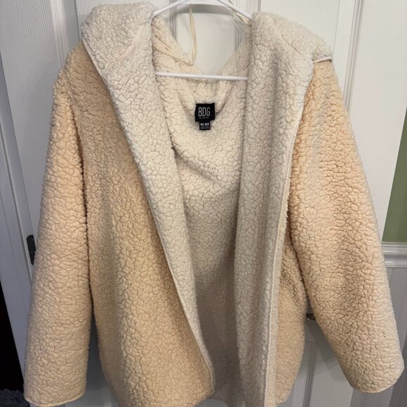 Urban Outfitters BDG Oversized Reversible Hooded Cream/White Teddy Coat M/L - Picture 1 of 4